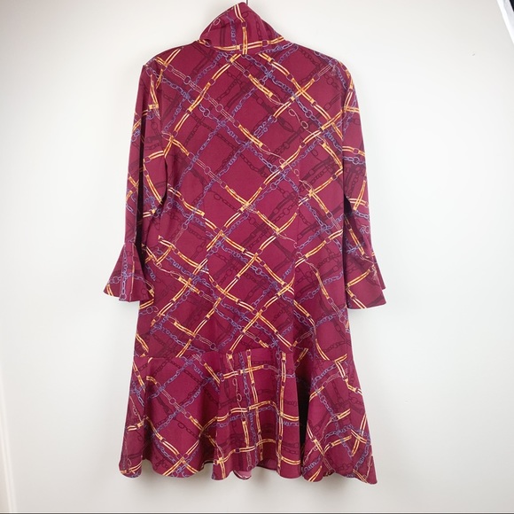 Karl Lagerfeld Red Chain-print Long-sleeve Dress - Picture 4 of 7